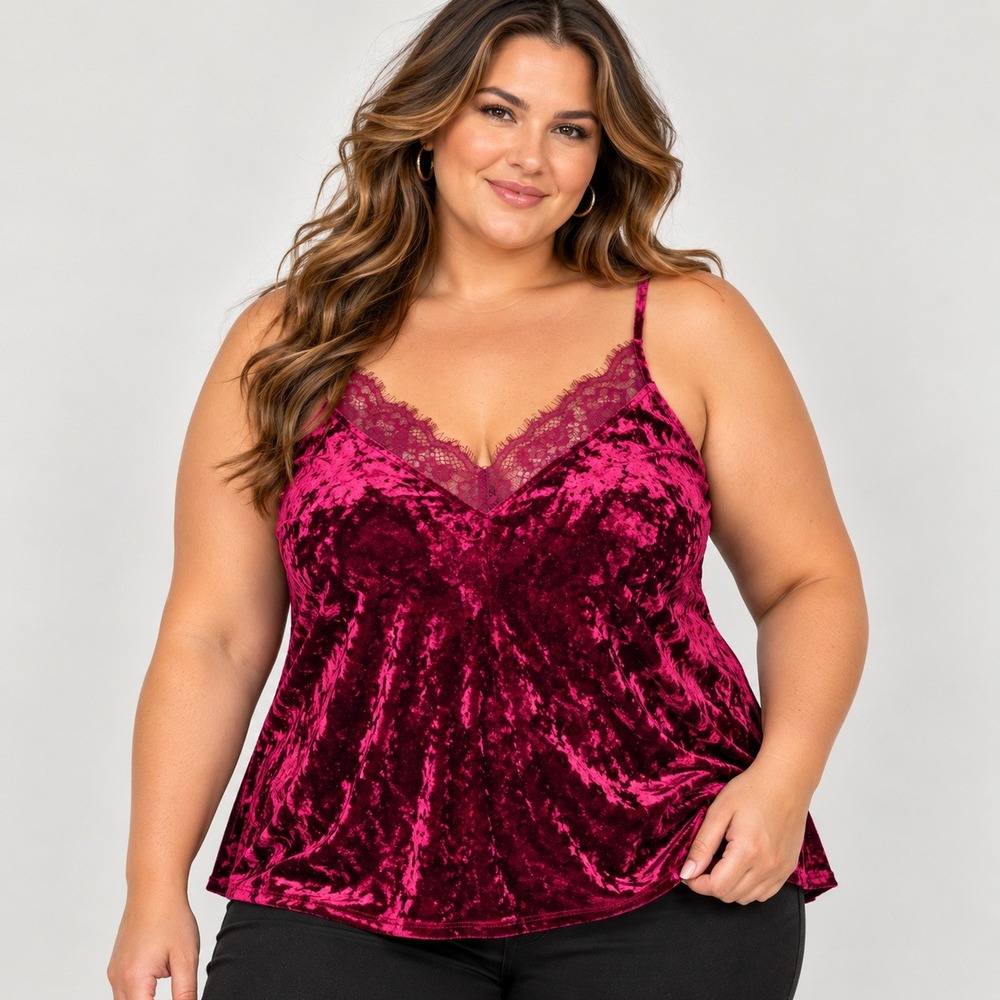 Torrid 3X Crushed Velvet Cami Tank Top Burgundy Lace Trim Y2K Holiday Glam Goth